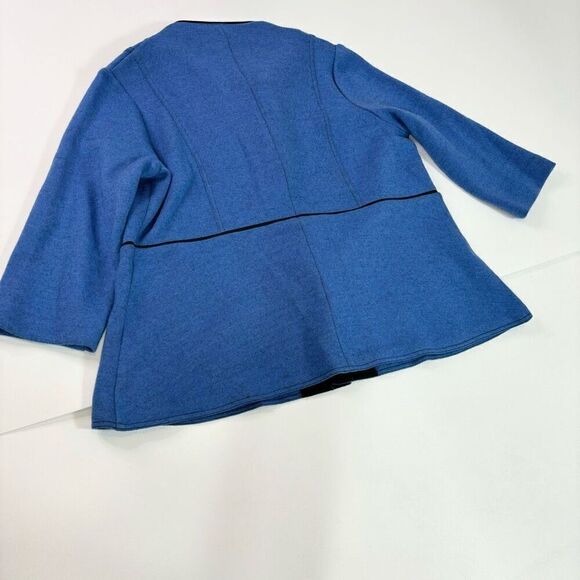 Icelandic Design Jacket Womens XL Blue Black Trim Wool Snap Closure Blazer - Picture 9 of 10